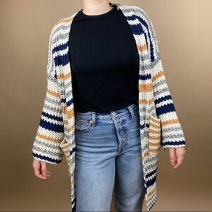 BloomChic Boho Size Medium Oversized Slouchy Bell Sleeve Open Cardigan Striped
